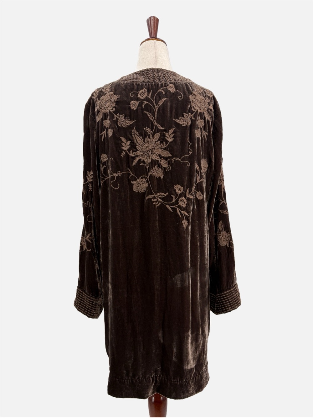 Johnny Was Brown Velvet Floral Embroidered Kimono Jacket Size Small
